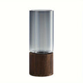 Elegant Glass Vase with Wooden Base for Hydroponic Plants,  Modern Tabletop Floral Arrangement Home Decoration