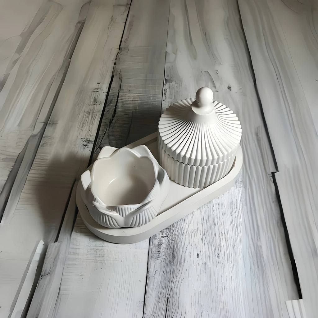 Lotus Striped Vase Tray Silicone Mold Set DIY Epoxy Resin Plaster Mold for Flower Arrangement Aroma Clay Craft Home Decoration