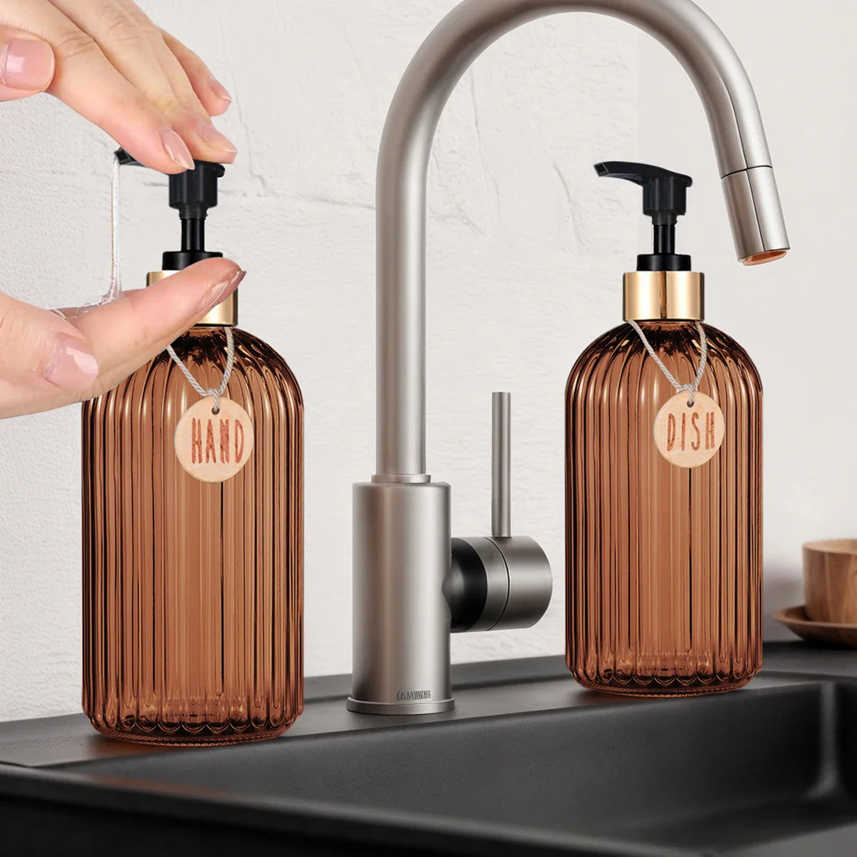 Amber Glass Soap Dispenser