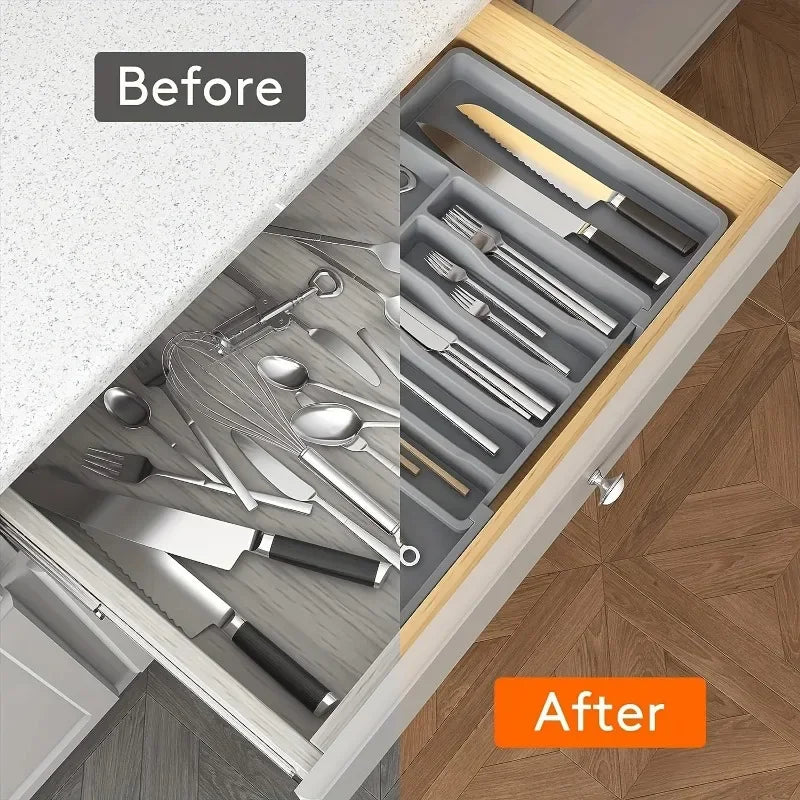 Expandable Bamboo Cutlery Organizer