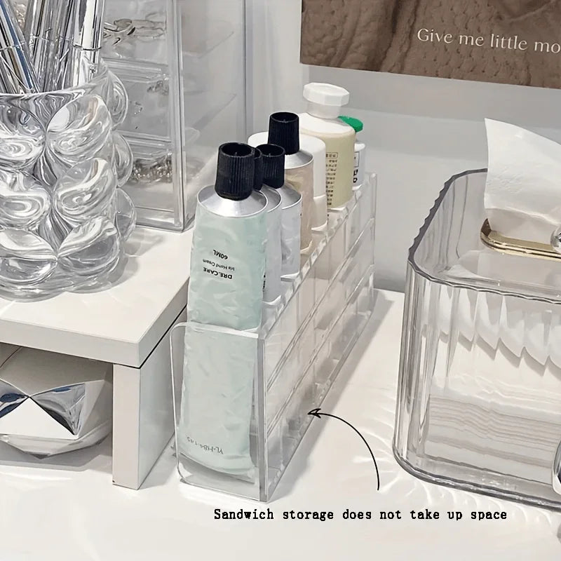 1pc Plastic Transparent 7-Slot Cosmetic Organizer Multi-Functional Makeup Holder Home Office Bathroom Dressing Table Sorting Box