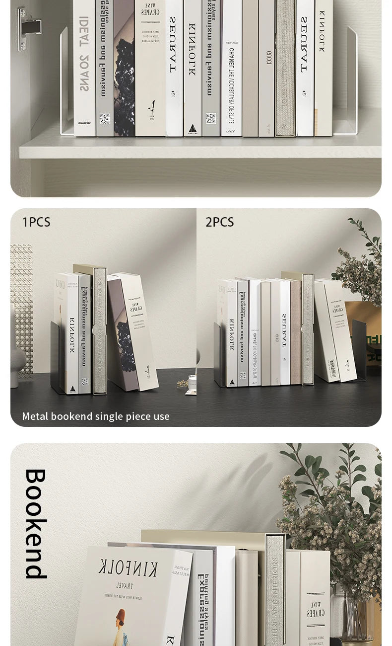Bookends 6 Pair, White Metal Book Ends, Bookends for Shelves, Book Stopper for Heavy Books, Book Dividers for Home Office