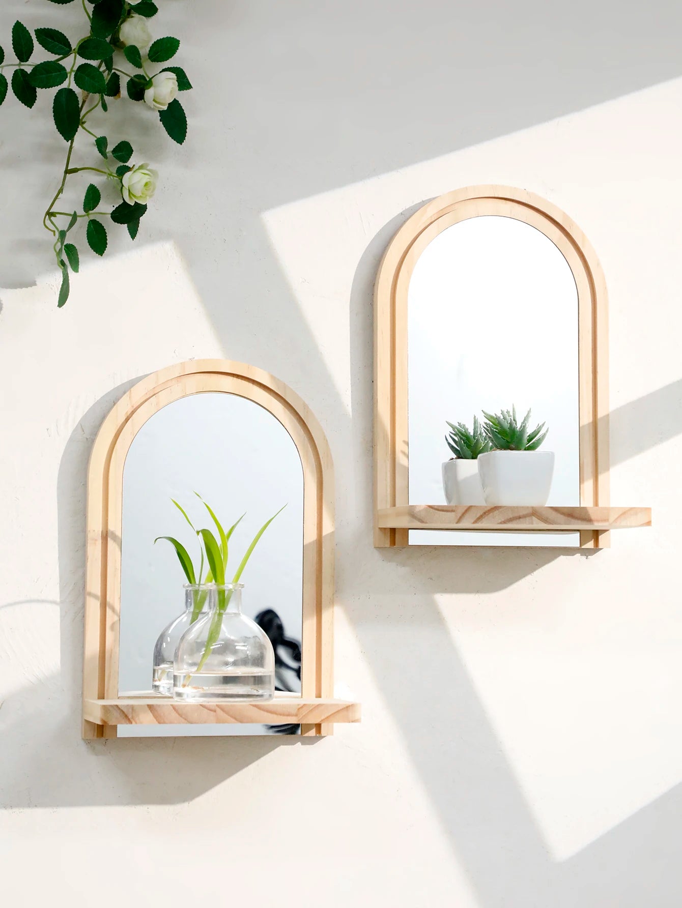 1Pc Boho Style Wooden Wall Shelves - Geometric Wall Mounted Shelves, Natural Wood Finish, Modern Home Decor, Plant Decorative