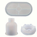 Lotus Striped Vase Tray Silicone Mold Set DIY Epoxy Resin Plaster Mold for Flower Arrangement Aroma Clay Craft Home Decoration