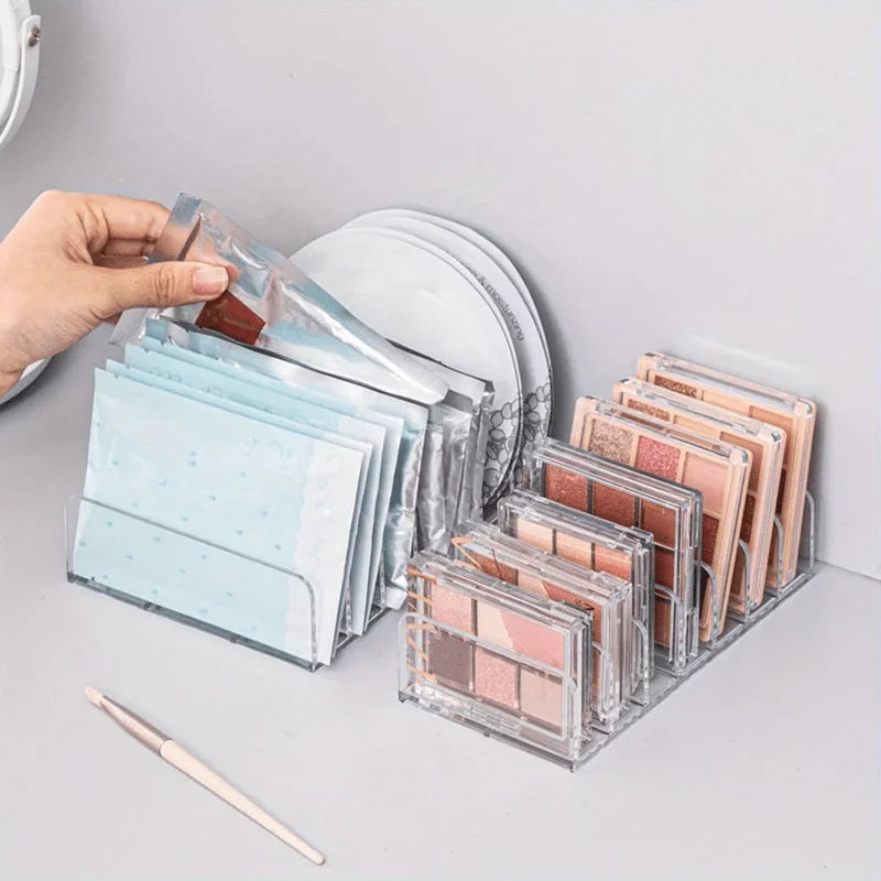 1pc Plastic Transparent 7-Slot Cosmetic Organizer Multi-Functional Makeup Holder Home Office Bathroom Dressing Table Sorting Box