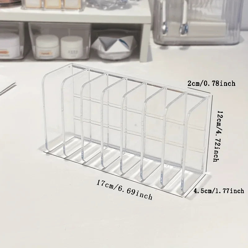 1pc Plastic Transparent 7-Slot Cosmetic Organizer Multi-Functional Makeup Holder Home Office Bathroom Dressing Table Sorting Box