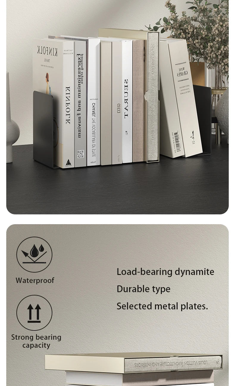 Bookends 6 Pair, White Metal Book Ends, Bookends for Shelves, Book Stopper for Heavy Books, Book Dividers for Home Office